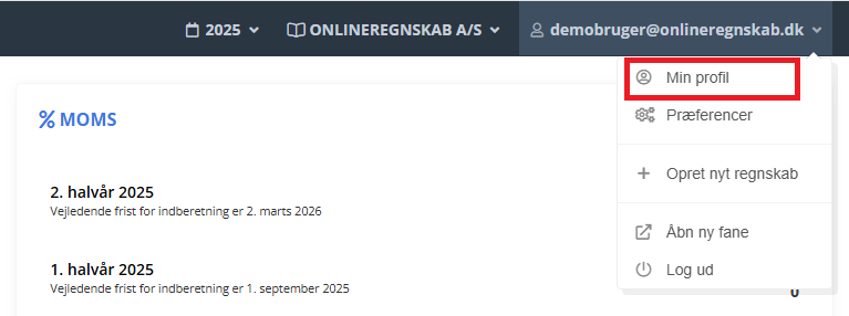 Gå ind i menuen Min profil