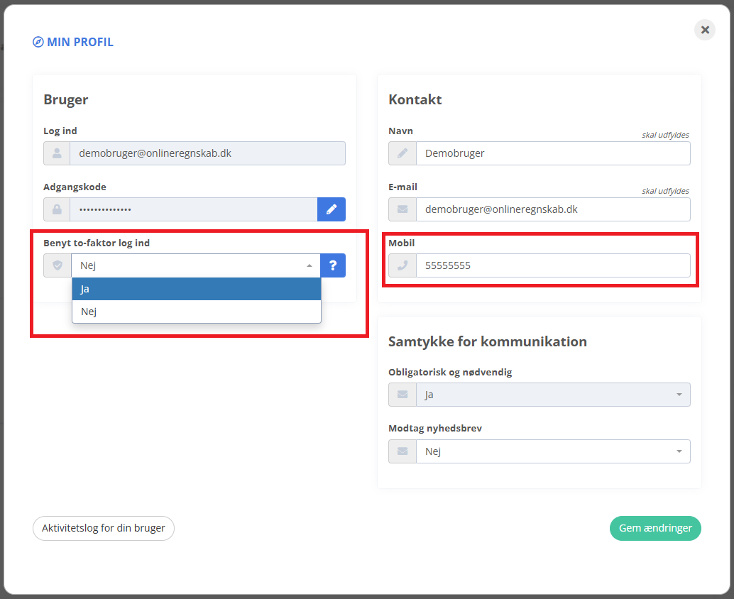 Gennemgå dine oplysninger på Min profil